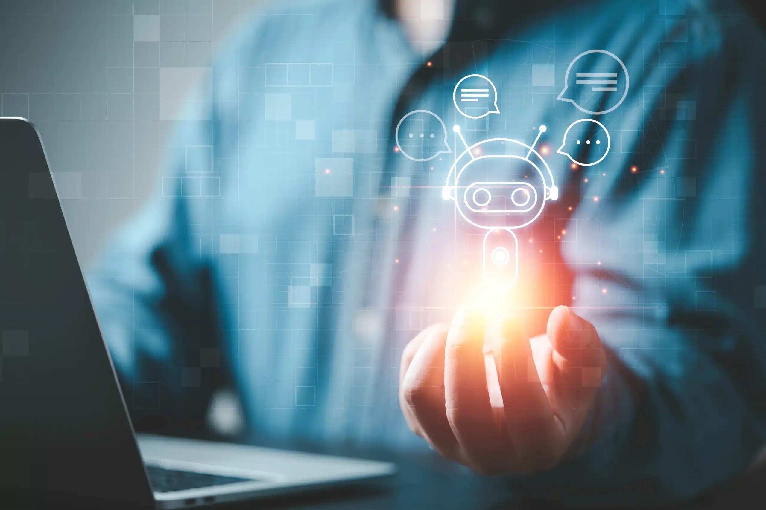 828248445 businessman holding artificial intelligence digital chatbot icon with message ai innovation technology provide information data concept scaled